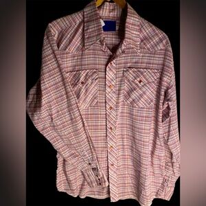 Western Sears & Roebuck Plaid Long Sleeve Sz 16/35.Red Snaps.Large Vintage EUC